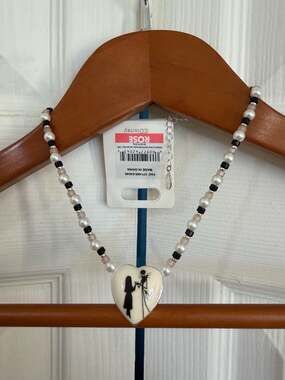 Disney The Nightmare Before Christmas Jack & Sally Heart Pendant Beaded Necklace